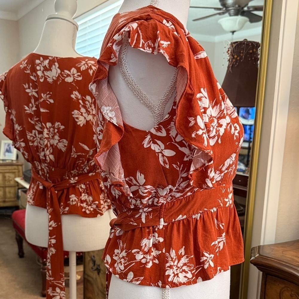 MINKPINK Rust Floral Ruffle Blouse - Picture 3 of 10